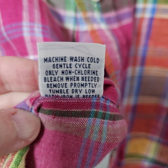 Polo Ralph Lauren Linen Shirt Men's Medium Plaid Colorful Button Up Long Sleeves - Picture 7 of 8